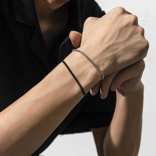 

punk trendy simple square pearl chain bracelet earth cool men double layer twin spray paint mens, Black
