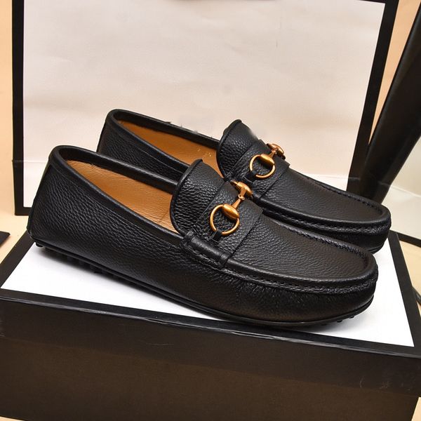 

classic mens dress shoes loafers real leather footwear party gommino driving slip-on shoe size 38-45, Black