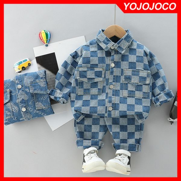 

pajamas baju bayi laki laki 0 4yspring musim gugur fashion setelan denim anak perempuan koboi berkancing sebaris jeans 2 potong 230516, Blue;red