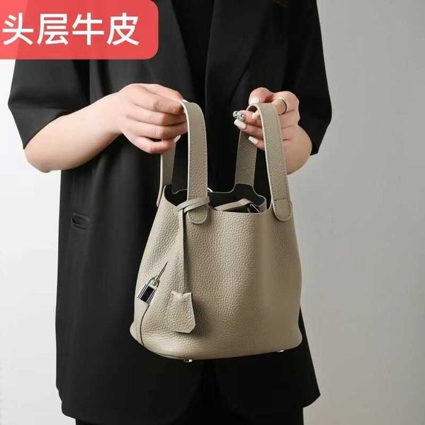 

authentic handbag desinger totes picotin bags 2023 new portable vegetable basket genuine leather womens bag soft cow skin litchi pattern pur