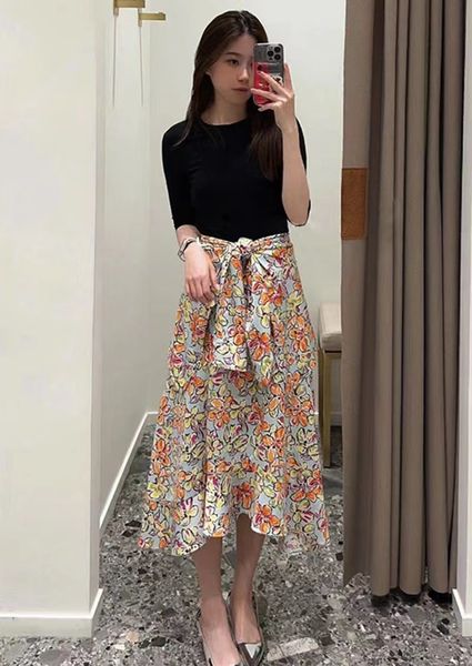 

casual dresses -aje floral printed two-piece high waisted short sleeves dress for women new, Black;gray