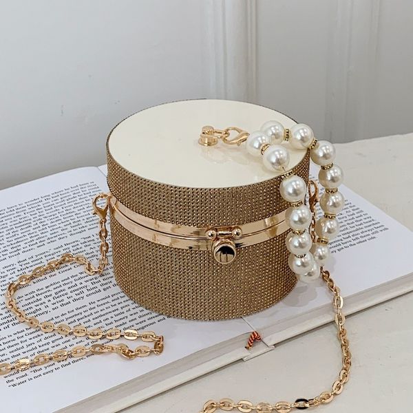 

evening bags diamond acrylic round party clutch for women pearl handles female purses and handbags small shoulder crossbody 230420