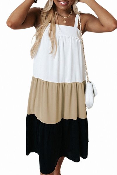 

brown square neck colourblock dress 2023 new 500v#, Black;pink