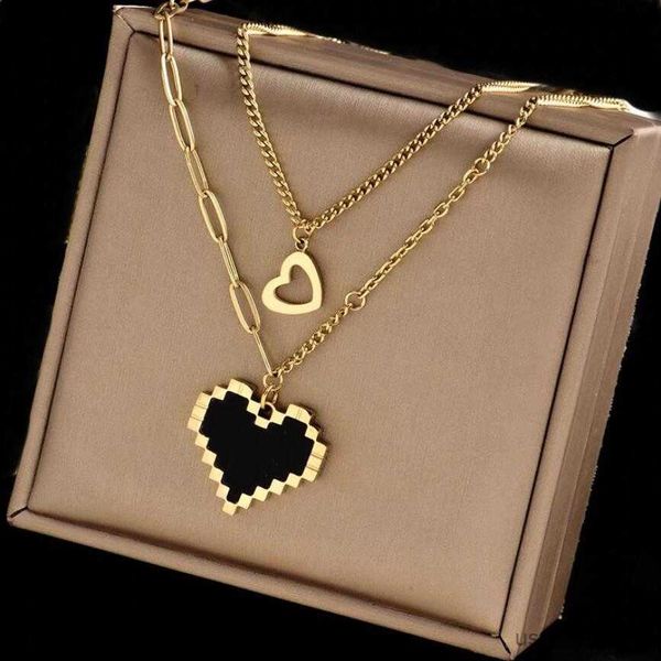 

pendant necklaces stainless steel heart pendant nelaces double layer splicing chain for women fashion fine jewelry party gifts, Silver