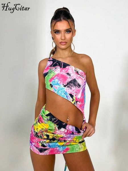 

rukas tie dye one shoulder backless bandage crop draped skirt 2 piece sets summer fashion y2k beach vacation outfit, White