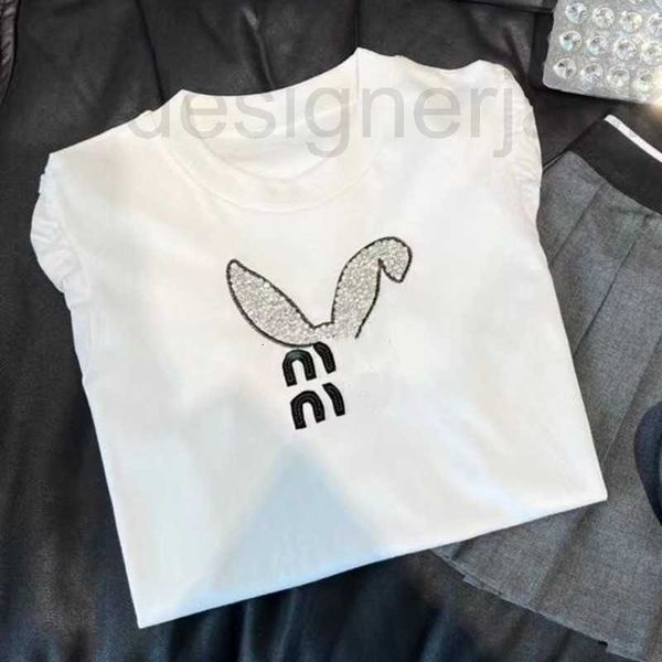 

women's t-shirt designer early spring t shirt fashion bubble sleeve nail drill rabbit ear letter graphic tee designer t womens round ne, White