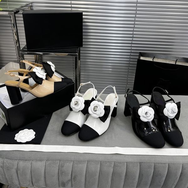 

c women camellia high heel sandals block heels interlocking c pearls slippers slides fashion 9cm 8.5cm stiletto sandal r luxurys ladies wedd, Black