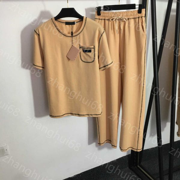 

23ss casual suit womens designer clothing women pants sets single pocket outside car line design short sleeve t-shirt elastic waist casual p, White