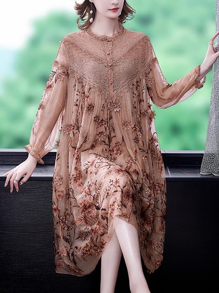 

dresses women fashion embroidery floral silk ruffled collar midi dress 2023 light casual loose dress autumn korean vintage party dresses, Black;gray