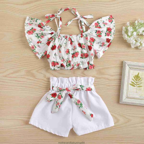 

cross border girls' off shoulder short white shorts two piece set for children's clothing infant summer