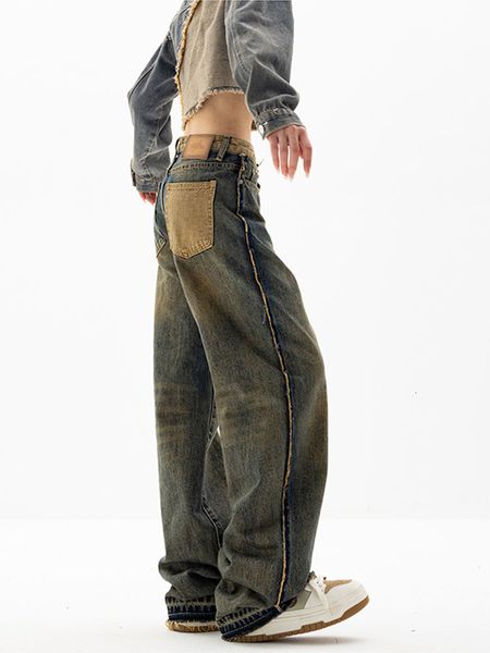 

women s jeans longgar musim gugur celana denim fashion korea y2k pakaian jalanan pinggang tinggi wanita biru lebar lurus 230516, Blue