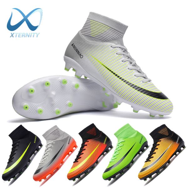 

safety shoes classical soccer shoes men's football boots sneakers waterproof high ankle ag/tf soccer cleats boys outdoor sport shoes 23, Black;brown