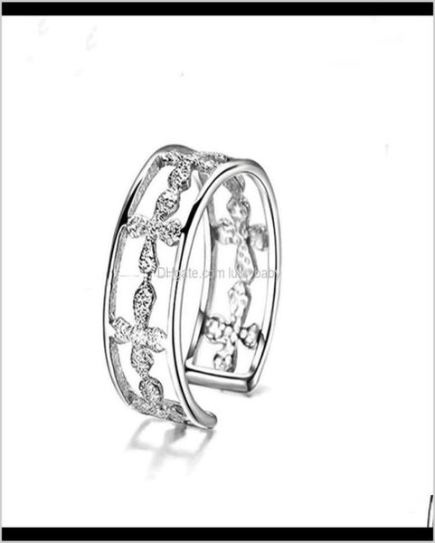 

couple rings drop delivery 2021 hbp fashion poetry pendant jewelry womens micro inlaid diamond hollow work wide ring opening adjus4620305, Silver