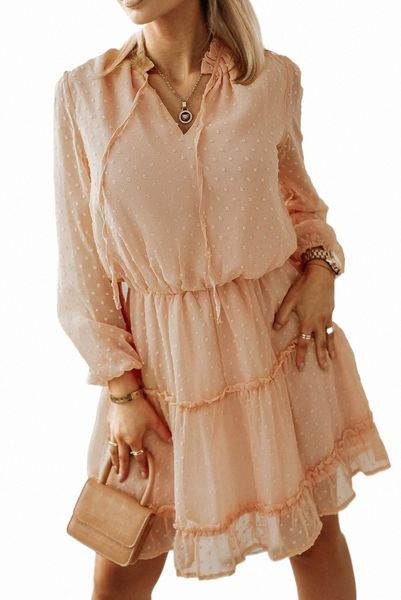 

pink swiss dot bubble sleeve ruffle mini dress q76o#, Black;pink