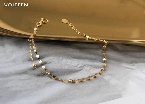 

other bracelets vojefen au750 real gold bracelet 18k double layer tiny ball link and lips chain wrist fine jewelry for women5359447, Golden;silver