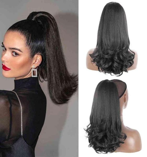 

tail warping synthetic 16quot kinky straight hairpiece with two plastic comb drawstring ponytail hair extension natural black 226112830, Black;brown