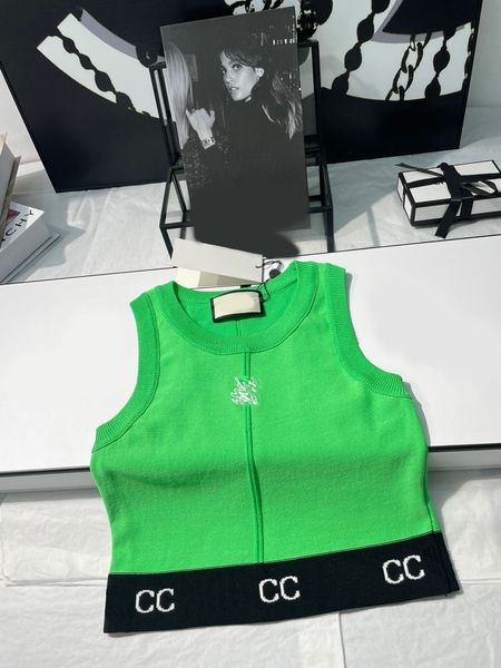 

luxury 2023 summer letter sweater tank women o-neck sleeveless solid lady short design sweet knit vest crop top, White