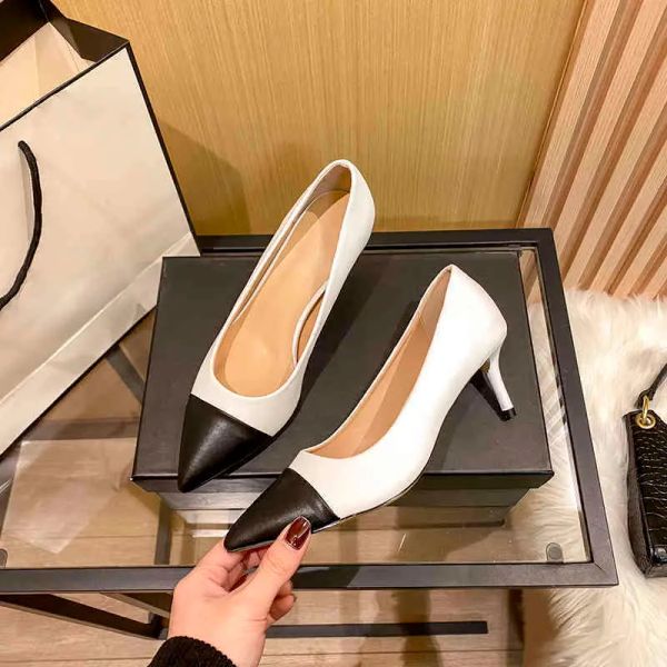 

casual shoes sandals women high heels designer fashion color matching stiletto pumps pointed, Black