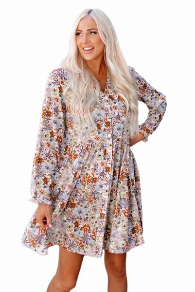 

multicolor split neck buttons front shirt floral dress m8vu#, Black;pink