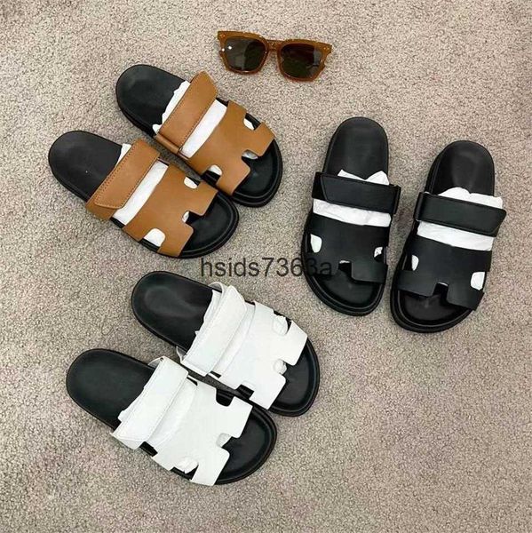 

designer chypre slippers men women sandals classic beach flat slipper leather slides summer ladies flip flops size 35-44, Black