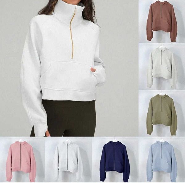 

designer thick scuba womens yoga hoodie jackets lulus autumn and winter hoodys sports half zipper terry sweater loose short clothes new high, Black