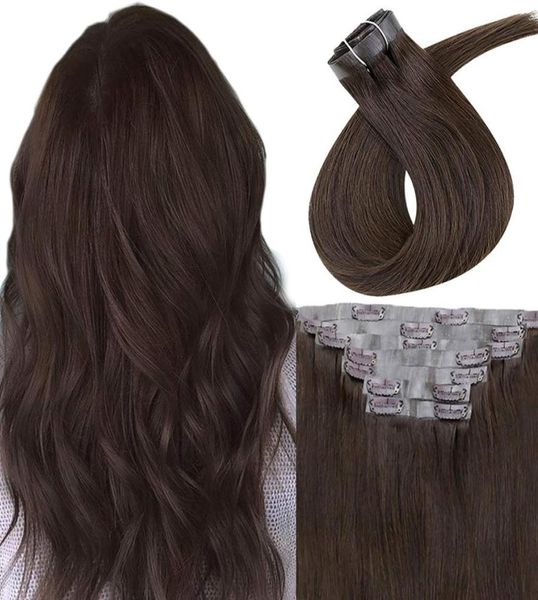 

seamless clip in hair extension remy human hair 2 dark brown color invisiable pu invisiable clip in extension 120g 8pcs7166294, Black;brown