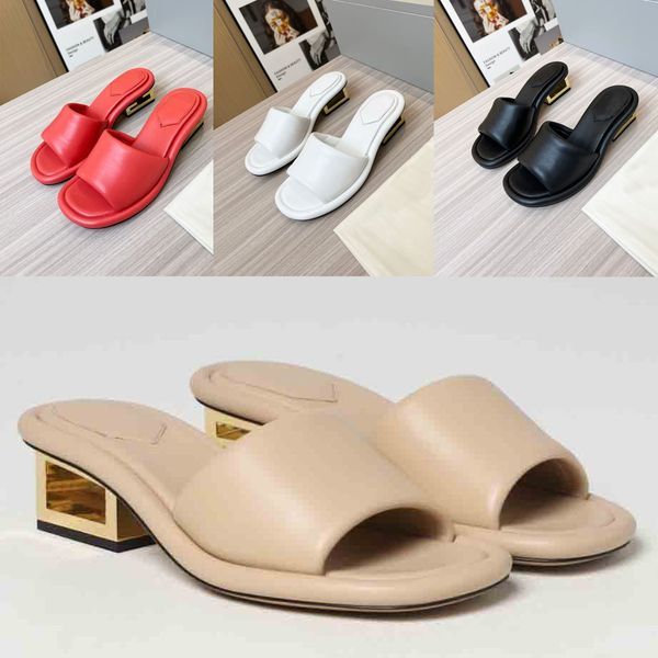 

2023s women's summer rubber sandals slipper f-baguettes beach slippers slides gold heel mules nappa leather shoes designer sandals 35-4, Black