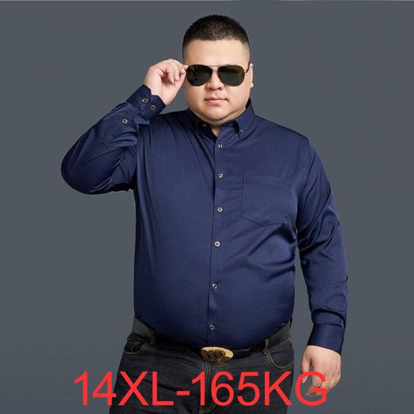 

men's dress shirts autumn spring men shirt long sleeve black blue business formal oversize large size 10xl 12xl 14xl office dress weddi, White;black