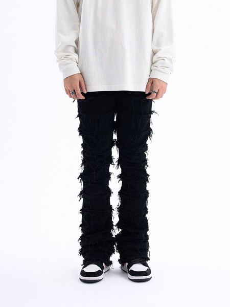 

mens jeans american style black erosion damaged rough high street jeans mens ins hiphop fashion vintage skinny pants streetwear 230516, Blue