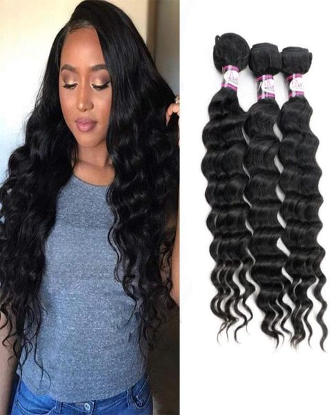 

brazilian virgin hair extensions deep loose 3 bundles natural color double wefts human hair products 828inch loose deep bundles1312956, Black