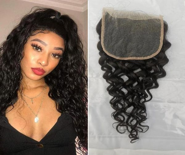 

malaysian human hair 55 lace closure natural color water wave closures middle three part 1224inch2389634, Black;brown