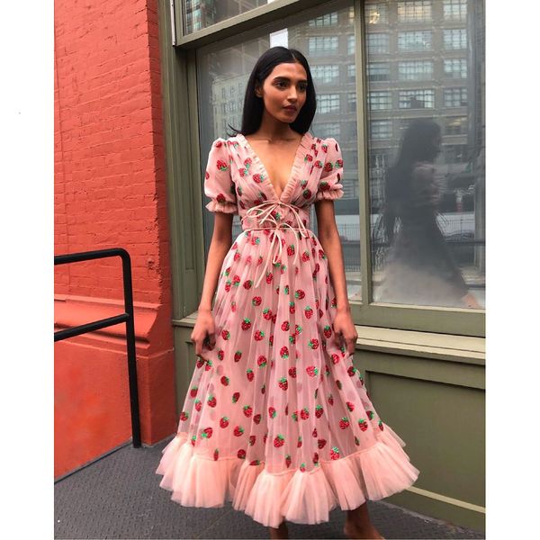 

plus size dresses size women's sweet bubble sleeve mesh french vneck lace up long for women 2023 summer in 230517, Black