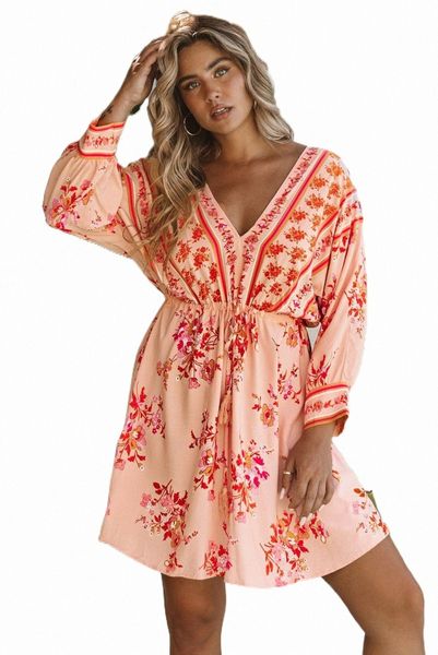 

floral tassel drawstring kimono dress 2023 new n2hv#, Black;pink