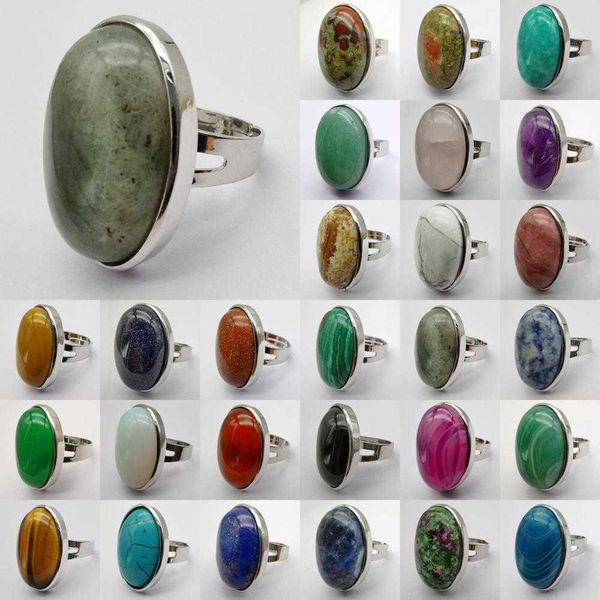 

band rings labradorite unakite epidote howlite rhodonite howlite carnelian stone oval gem finger ring size 8 jewelry for woman gift 1pcs j23, Silver