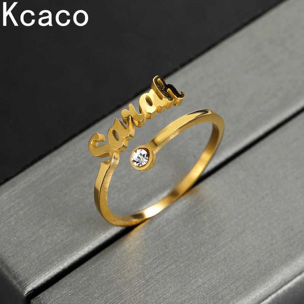

band rings custom birthstone name rings for women stainless steel adjustable zircon personlized ring jewelry unique birthday gifts j230517, Silver