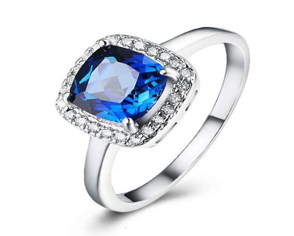 

hbp fashion luxury square 7 blue zircon temperament women039s diamond classic four claw simple ring3848356, Silver