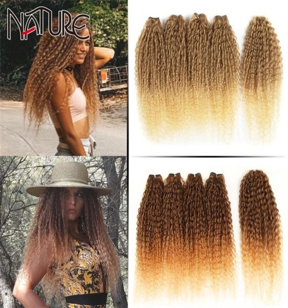 

nature hair extensions afro kinky curly hair bundles 24 inch ombre blonde high temperature fiber synthetic hair weave bundles 22067169273, Black;brown