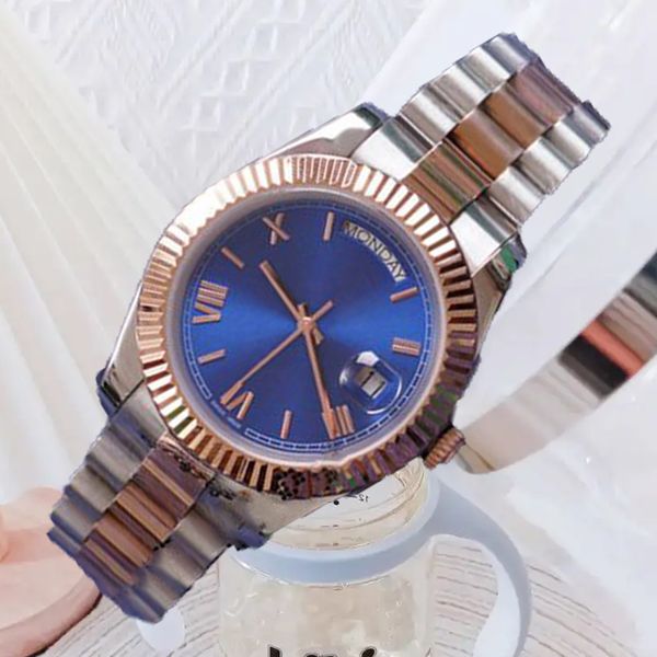 

famous watch lady wristwatches mens automatic mechanical watches 36mm 904l full stainless steel waterproof luminous gold day date watch mont, Slivery;brown