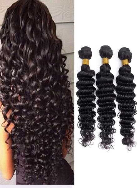 

peruvian human hair 4 bundles deep wave curly virgin hair 1030inch natural color curlys hair wefs four pieces6962686, Black