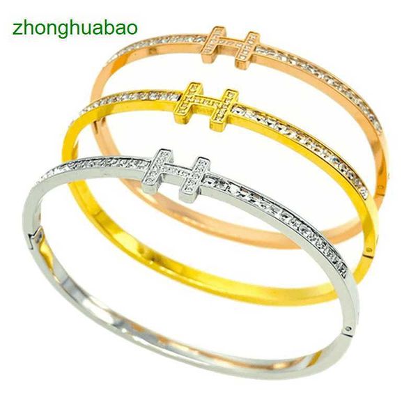 

hemres designer bracelet overseas popular ins style design titanium for men and women h-shaped brick inlaid stainless steel bracelet, Black