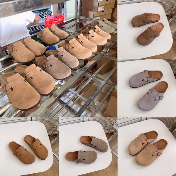 

2023 designer birk boston summer cork flat slippers fashion leather slide favourite beach sandals casual shoes clogs for women men arizona m, Black