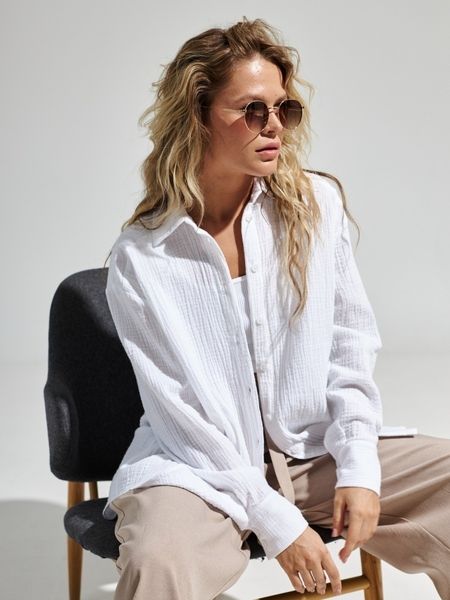 

women's blouses shirts suninbox spring summer 100% cotton office lady casual oversized crepe white long sleeve loose blouse 230516