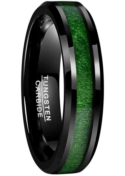 

8mm wide polished inlaid maple wood plating black men039s tungsten carbide ring green 2021 summer5974874, Silver