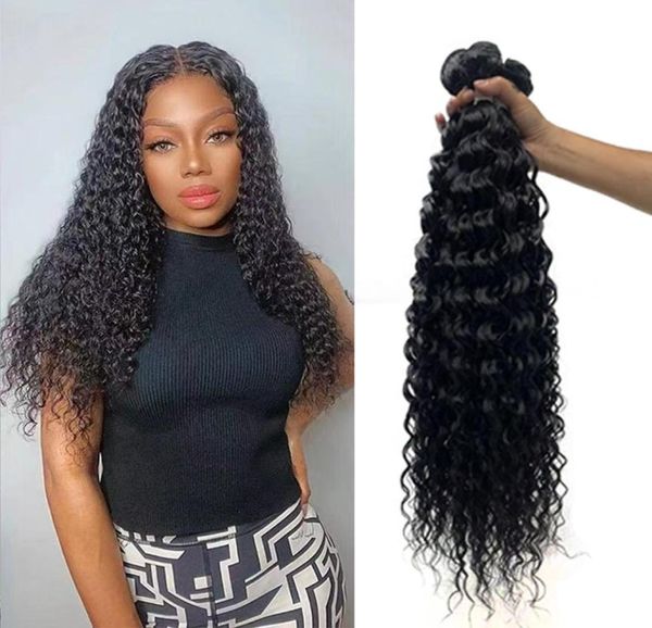 

30 inch kinky curly hair bundles black hair extension heat resistant synthetic water deep hair weaving 2202163570759, Black;brown