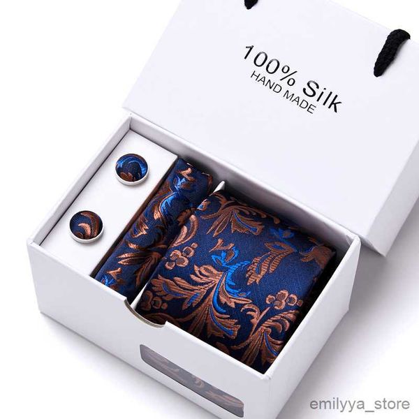 

2pcs handkerchiefs gift box office men classic party wedding striped 7.5cm silk wedding floral tie necktie handkerchief set, Blue;white