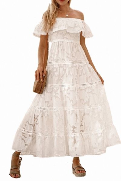 

white off-the-shoulder ruffled lace maxi dress a4rf#, Black;pink