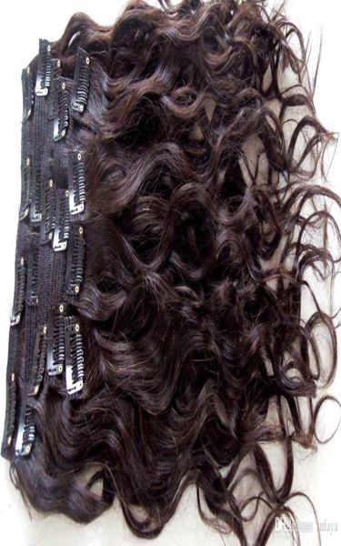 

mongolian human virgin remy hair extensions 9 pieces clip in hair wave hair dark brown color9041421, Black;brown