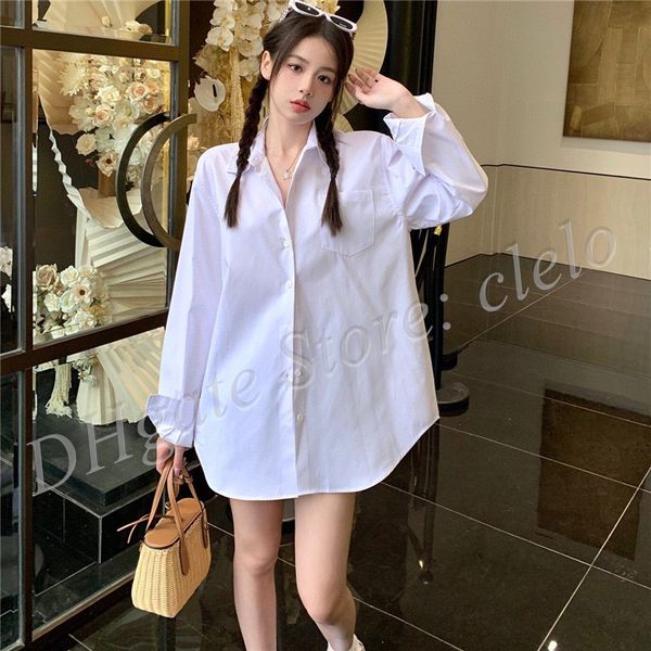 

fashion classical lapel blouses long sleeve polo shirt for women burnt back letter with logo white blouse sml