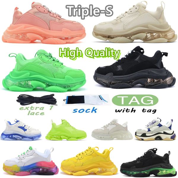 

triple s men women designer casual shoes platform sneakers clear sole black white grey blue royal neon green mens trainers tennis