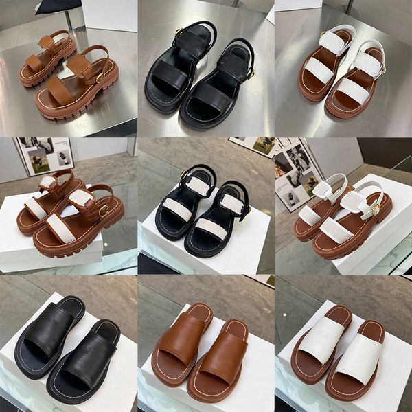 

designer women roman sandals womens brown slides calf leather casual shoes quilted platform summer beach slipper, Black